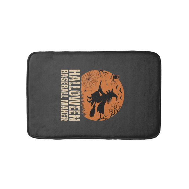 Halloween Baseball Maker Vintage Witch Graphic Bath Mat (Front)