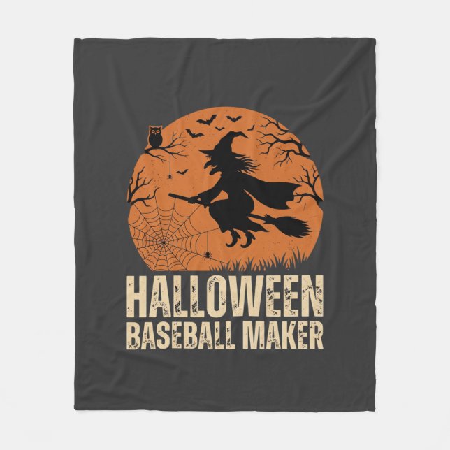 Halloween Baseball Maker Vintage Witch Graphic Fleece Blanket (Front)