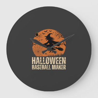 Halloween Baseball Maker Vintage Witch Graphic Large Clock