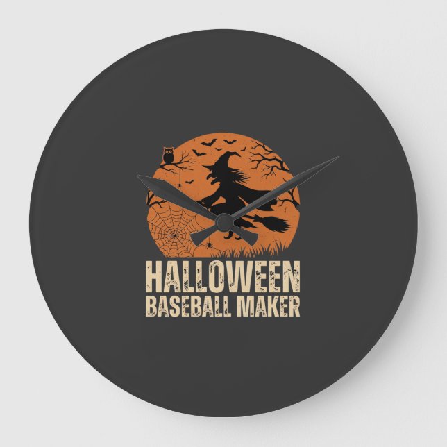 Halloween Baseball Maker Vintage Witch Graphic Large Clock (Front)