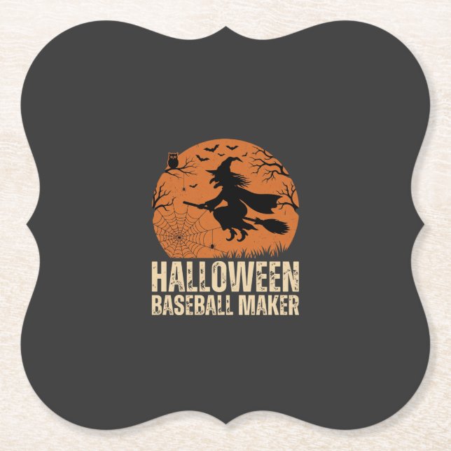 Halloween Baseball Maker Vintage Witch Graphic Paper Coaster (Front)
