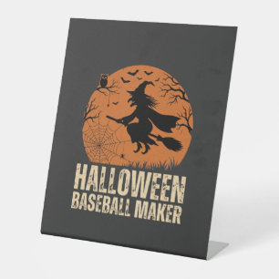 Halloween Baseball Maker Vintage Witch Graphic Pedestal Sign