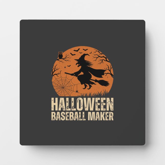 Halloween Baseball Maker Vintage Witch Graphic Plaque (Front)