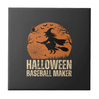 Halloween Baseball Maker Vintage Witch Graphic Tile
