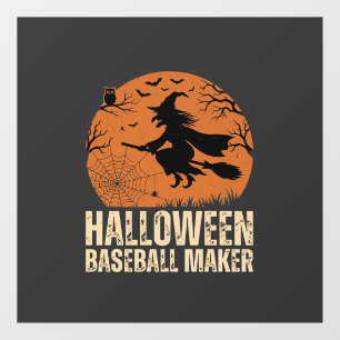 Halloween Baseball Maker Vintage Witch Graphic Window Cling