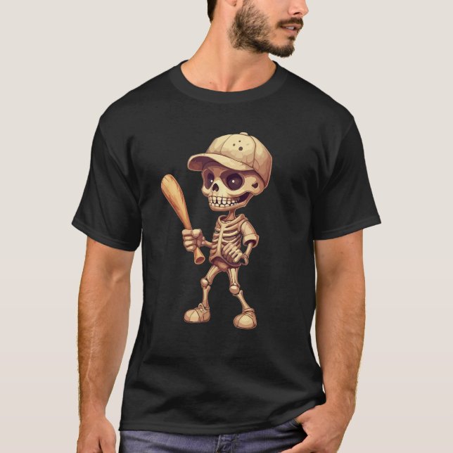 Halloween baseball skeleton for youth boys basebal T-Shirt (Front)