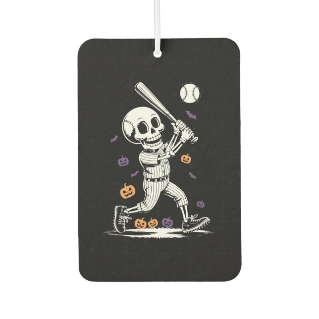 Halloween Baseball Skeleton Hitting Car Air Freshener (Front)