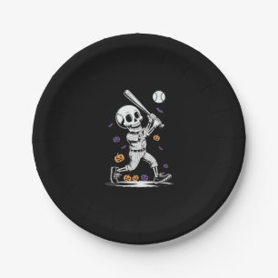 Halloween Baseball Skeleton Hitting Paper Plate
