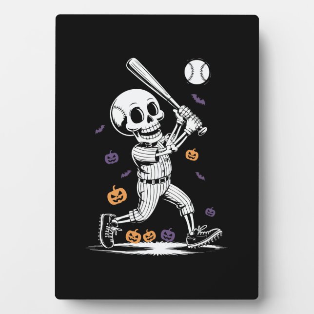 Halloween Baseball Skeleton Hitting Plaque (Front)