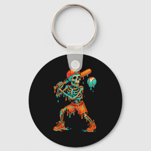 Halloween Baseball Skeleton Ice Cream Drip Basebal Key Ring