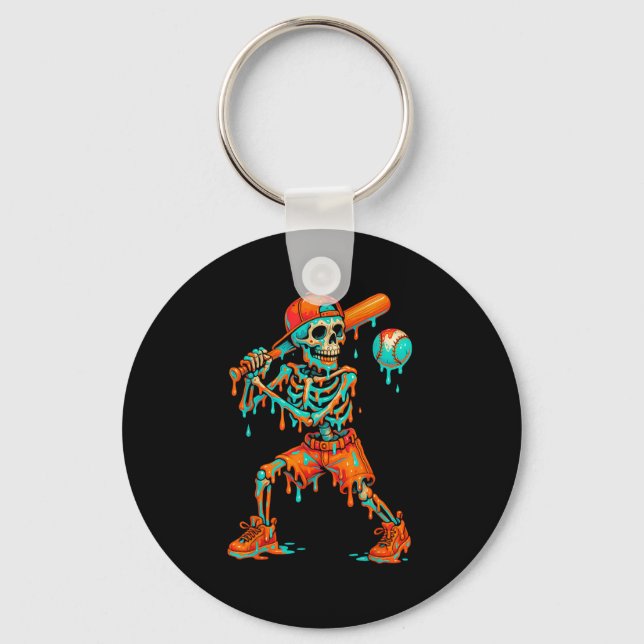 Halloween Baseball Skeleton Ice Cream Drip Basebal Key Ring (Front)