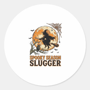Halloween Baseball Witch Vintage Engraving Shirt_1 Classic Round Sticker