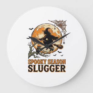 Halloween Baseball Witch Vintage Engraving Shirt_1 Large Clock
