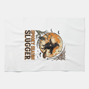Halloween Baseball Witch Vintage Engraving Shirt_1 Tea Towel