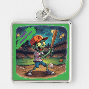 Halloween Baseball, Zombie,Brains Over Bases Key Ring