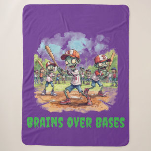Halloween Baseball, Zombie,Brains Over Bases Sherpa Blanket