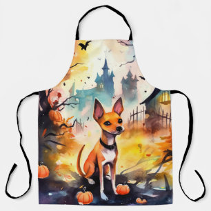 Halloween Basenji With Pumpkins Scary Apron