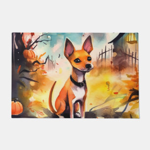 Halloween Basenji With Pumpkins Scary Doormat