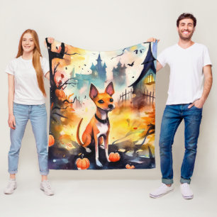 Halloween Basenji With Pumpkins Scary  Fleece Blanket
