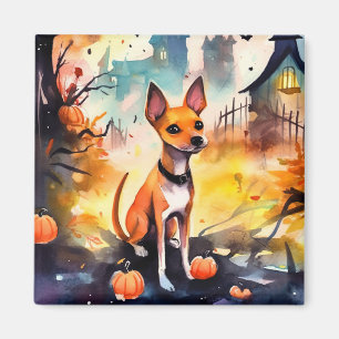Halloween Basenji With Pumpkins Scary  Magnet