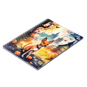 Halloween Basenji With Pumpkins Scary Notebook
