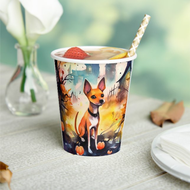 Halloween Basenji With Pumpkins Scary  Paper Cups (Insitu)