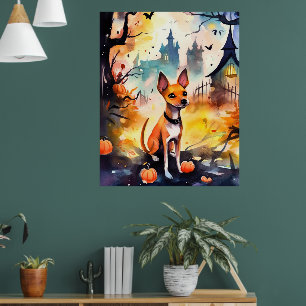 Halloween Basenji With Pumpkins Scary  Poster
