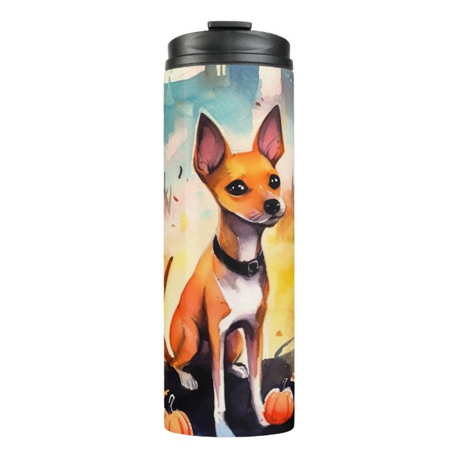 Halloween Basenji With Pumpkins Scary  Thermal Tumbler (Front)