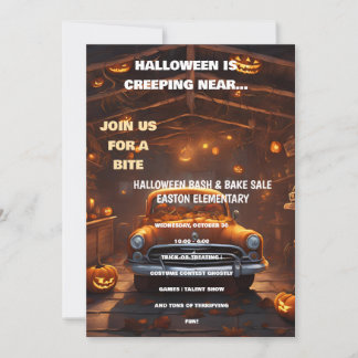 Halloween Bash Invitation with Orange Car