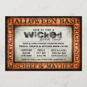 Halloween Bash Orange & White Wicked Invite