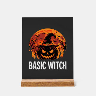 Halloween Basic Witch Pumpkin Moon Graphic Acrylic Sign