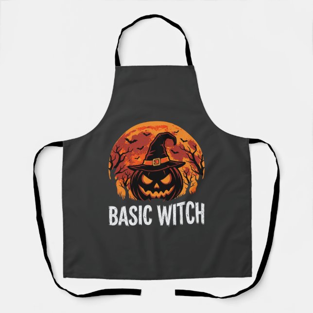 Halloween Basic Witch Pumpkin Moon Graphic Apron (Front)