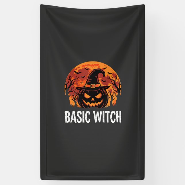 Halloween Basic Witch Pumpkin Moon Graphic Banner (Vertical)