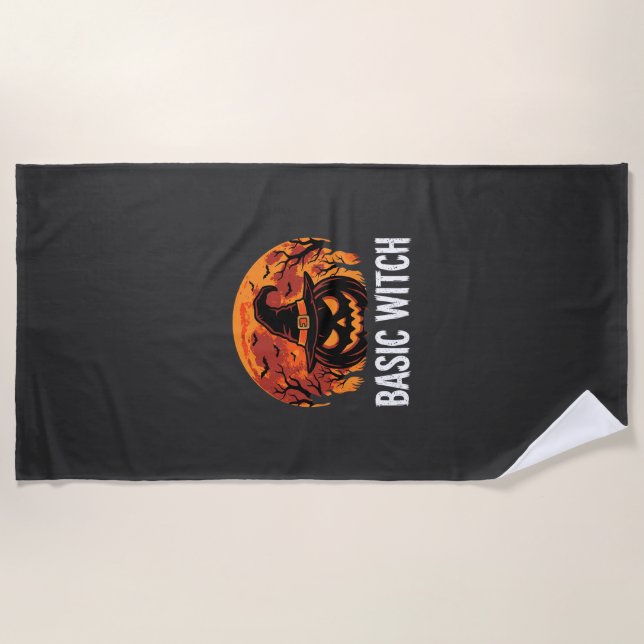 Halloween Basic Witch Pumpkin Moon Graphic Beach Towel (Front)