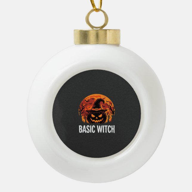 Halloween Basic Witch Pumpkin Moon Graphic Ceramic Ball Christmas Ornament (Front)