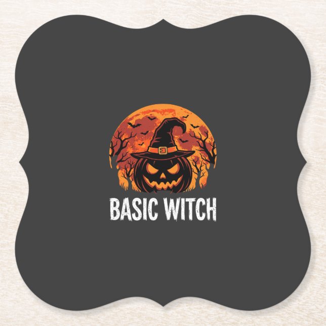 Halloween Basic Witch Pumpkin Moon Graphic Paper Coaster (Front)