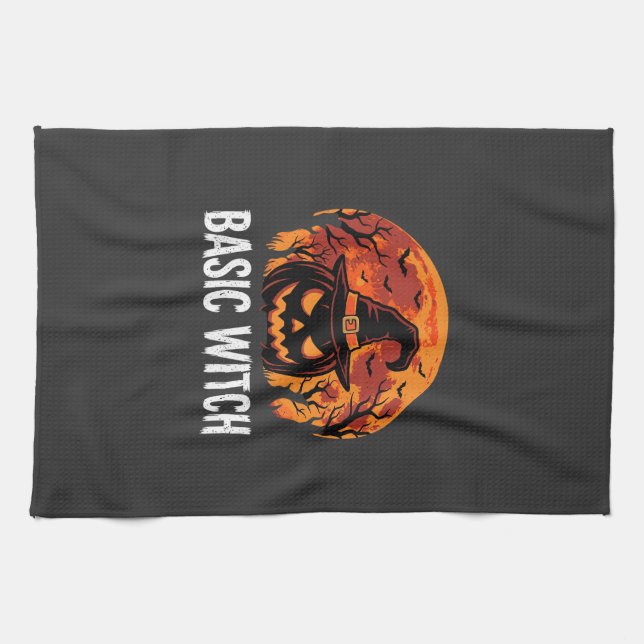 Halloween Basic Witch Pumpkin Moon Graphic Tea Towel (Horizontal)