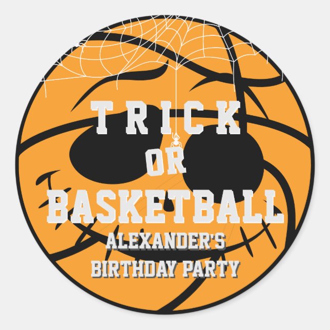 Halloween Basket Ball Trick or Basketball Birthday Classic Round Sticker (Front)