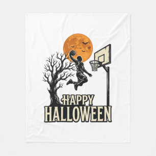 Halloween Basketball Happy Halloween Vintage Sport Fleece Blanket
