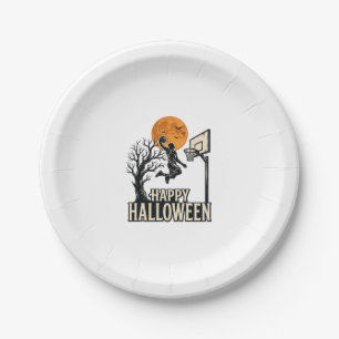Halloween Basketball Happy Halloween Vintage Sport Paper Plate