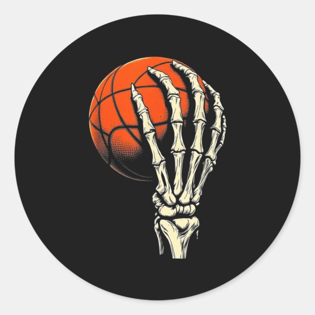Halloween Basketball Skeleton Skull Player Men Boy Classic Round Sticker (Front)