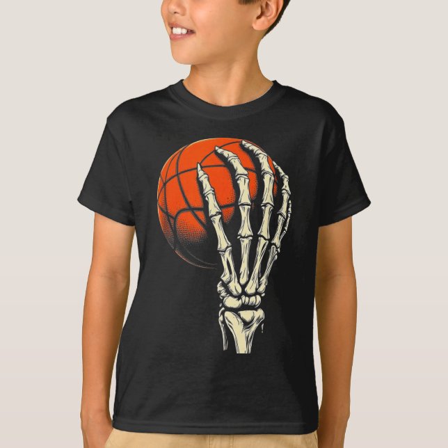 Halloween Basketball Skeleton Skull Player Men Boy T-Shirt (Front)