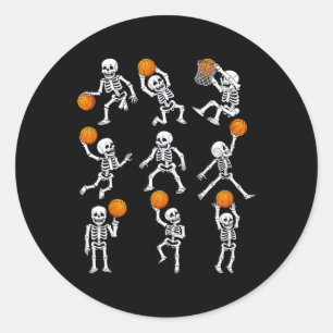 Halloween Basketball Skeletons Dunking Dribble Boy Classic Round Sticker