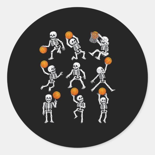 Halloween Basketball Skeletons Dunking Dribble Boy Classic Round Sticker (Front)