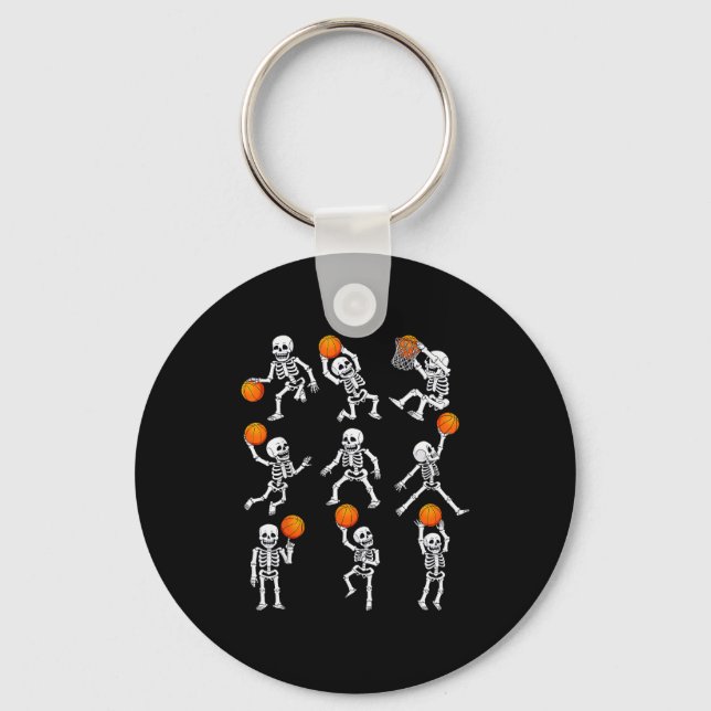 Halloween Basketball Skeletons Dunking Dribble Boy Key Ring (Front)