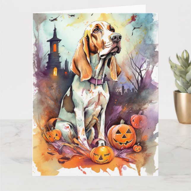 Halloween Basset Hound With Pumpkins Scary  Card (Small Plant)