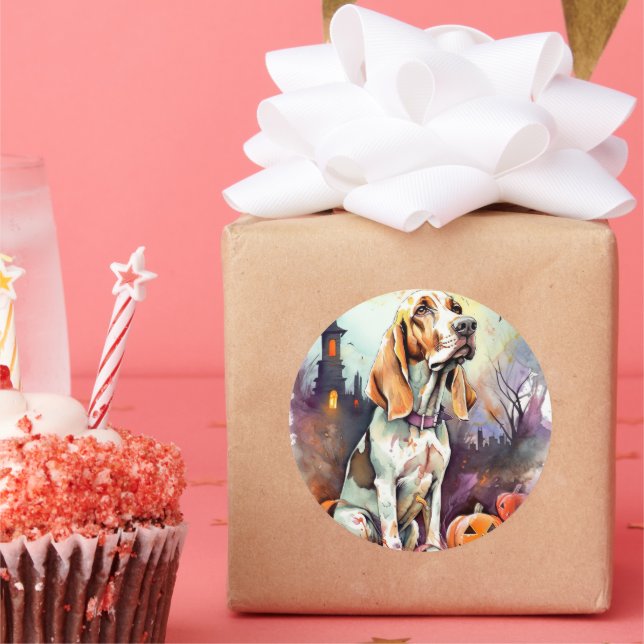 Halloween Basset Hound With Pumpkins Scary Classic Round Sticker (Party)