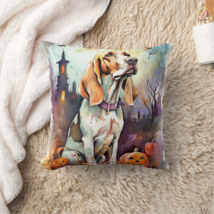 Halloween Basset Hound With Pumpkins Scary Cushion
