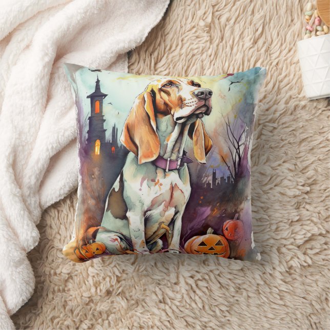 Halloween Basset Hound With Pumpkins Scary Cushion (Blanket)