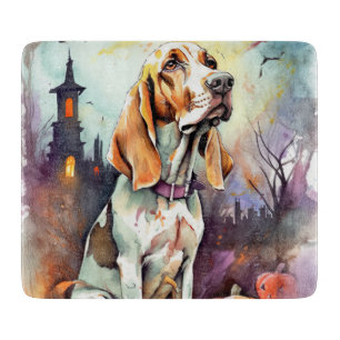 Halloween Basset Hound With Pumpkins Scary  Cutting Board